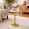 Gold Side Table with White Marble Top | Decorative Modern End Table | Bamboo Shape Aluminum Base | Accent Table for Living Room | 14x14x23.5"